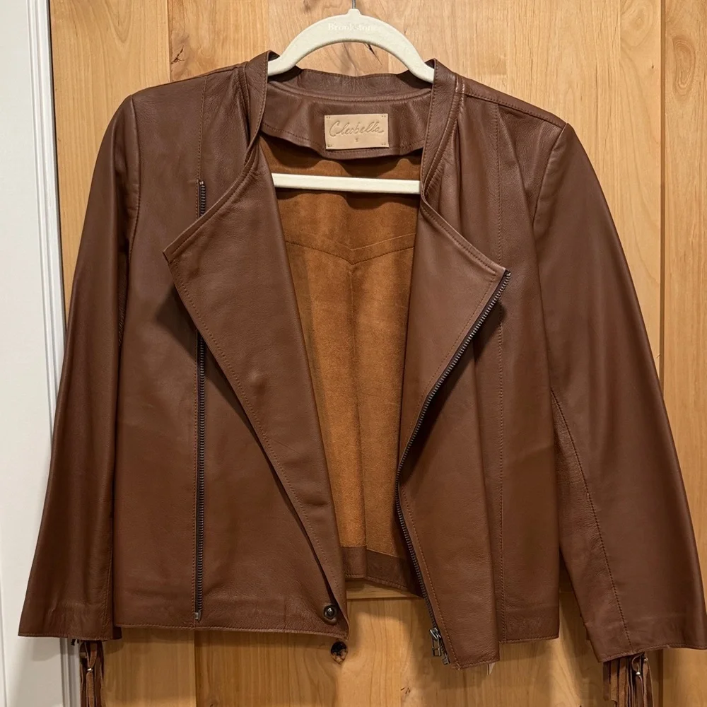 Cleobella Brown fringe Leather Jacket - Picture 3 of 6